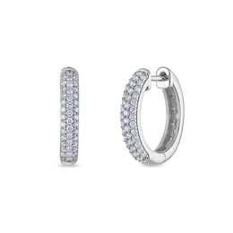 Previously Owned - 1/2 CT. T.W. Lab-Grown Diamond Triple Row Hoop Earrings in 10K White Gold (F/VS2)
