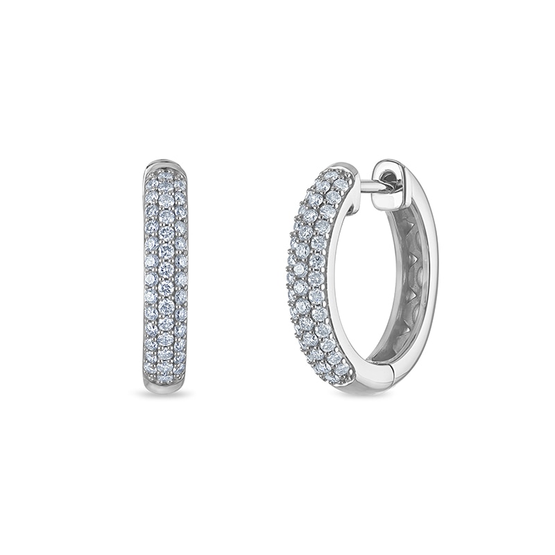 Main Image 1 of Previously Owned - 1/2 CT. T.W. Lab-Grown Diamond Triple Row Hoop Earrings in 10K White Gold (F/VS2)