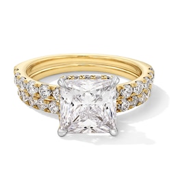 Previously Owned - 4-1/3 CT. T.W. Princess-Cut Lab-Grown Diamond Bridal Set in 14K Gold (F/VS2)