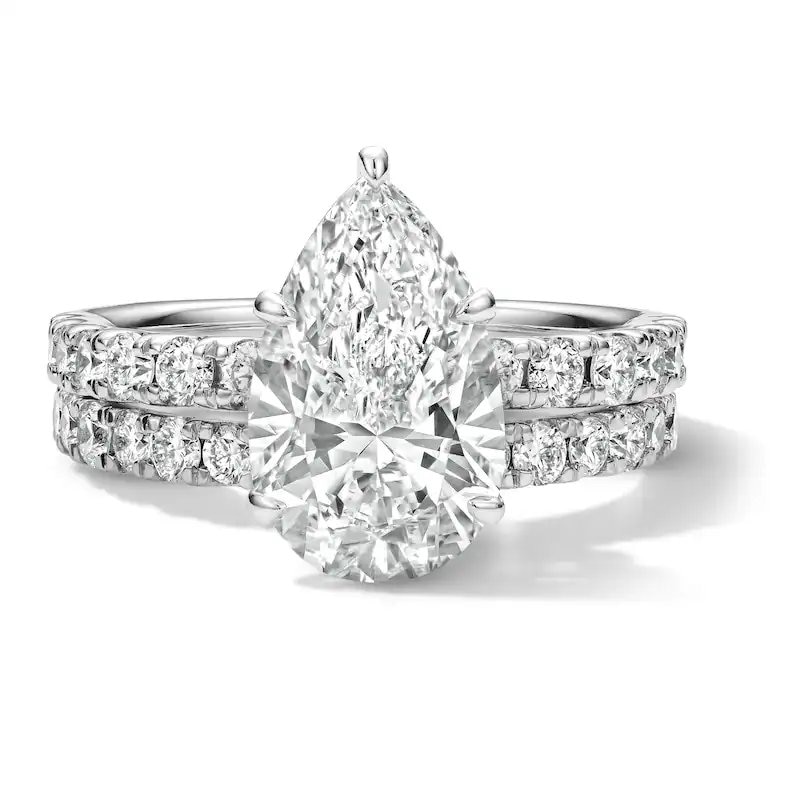 Main Image 1 of Previously Owned - 4-1/3 CT. T.W. Lab-Grown Diamond Pear-Shaped Bridal Set in 14K White Gold (F/VS2)