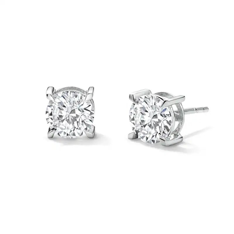 Main Image 1 of Previously Owned - 2 CT. T.W. Lab-Grown Diamond Solitaire Stud Earrings in Sterling Silver (F/VS2)