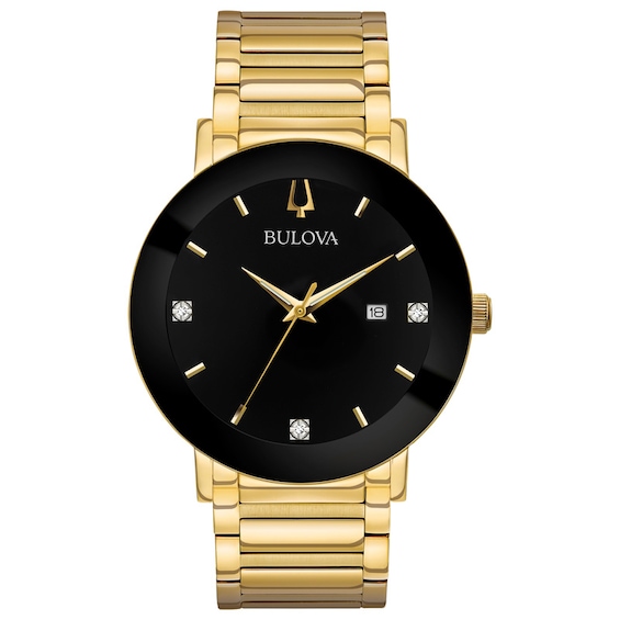 Previously Owned - Men's Bulova Modern Diamond Accent Gold-Tone Watch with Black Dial (Model: 97D116)