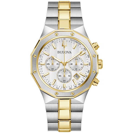 Previously Owned - Men's Bulova Classic Prestige Two-Tone IP Chronograph Watch with White Dial (Model: 98B450)