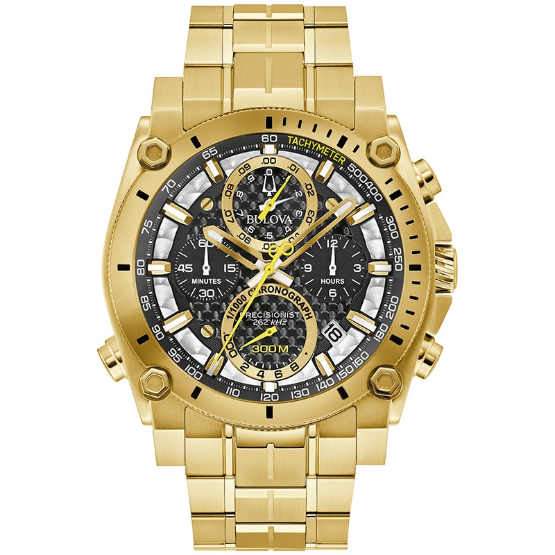 Main Image 1 of Previously Owned - Men's Bulova Precisionist Icon Gold-Tone IP Chronograph Watch with Black Dial (Model: 97B218)