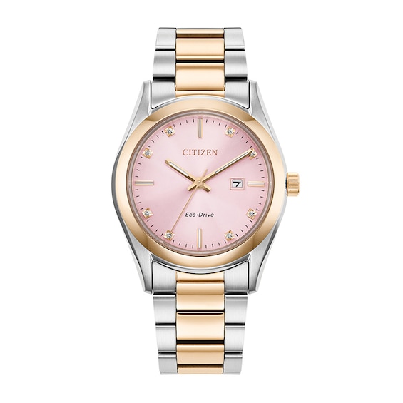 Previously Owned - Ladies' Citizen Eco-Drive® Diamond Accent Rose Two-Tone Watch with Pink Dial (Model: EW2706-58X)