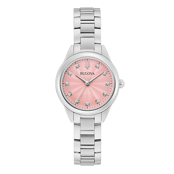 Previously Owned - Ladies' Bulova Sutton Pink Dial and Diamond Accent Watch in Stainless Steel (Model 96P249)