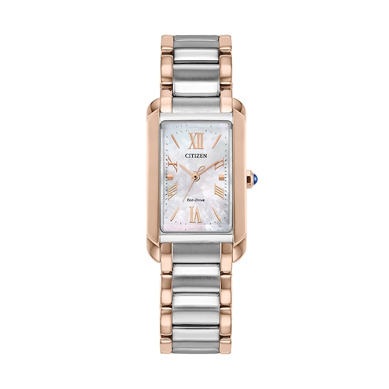 Previously Owned - Citizen Bianca Two-Tone IP Watch with Rectangular Pink Mother-of-Pearl Dial (Model: EW5624-54Y)