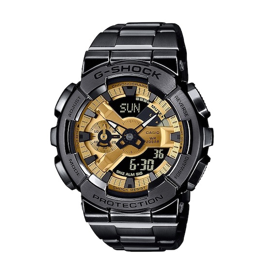 Previously Owned - Casio G-Shock Analog-Digital Black Stainless Steel Watch with Gold-Tone Dial (Model: GM110BD-1A9)