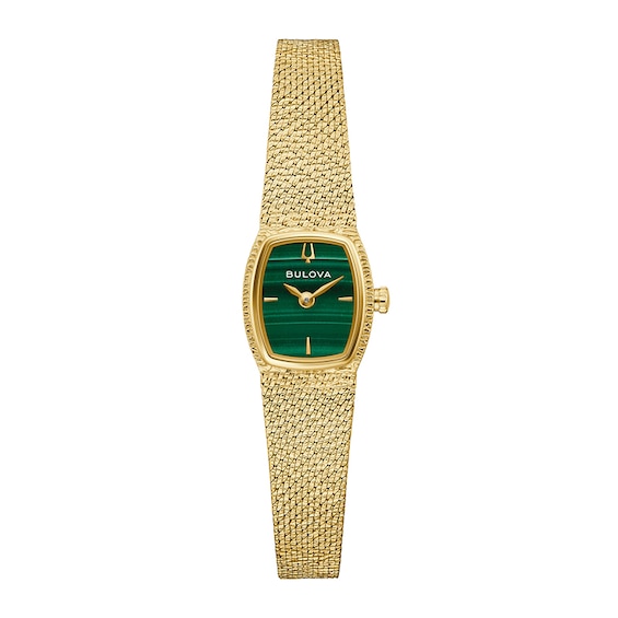 Previously Owned - Bulova Classic Goddess of Time Gold-Tone IP Analog Watch with Green Malachite Dial (Model: 97L184)