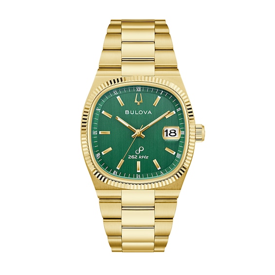 Previously Owned - Men’s Bulova Gold-Tone IP Analog Watch with Green Dial (Model: 97B237)