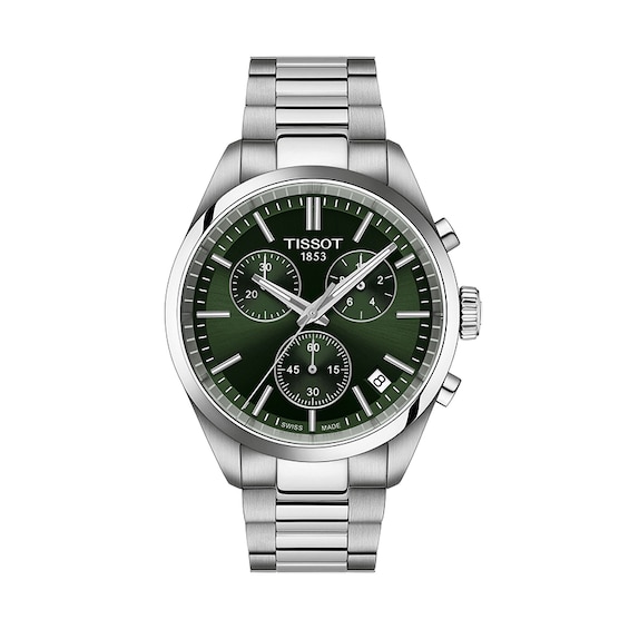 Previously Owned - Tissot PR 100 Chronograph Watch with Green Dial and Stainless Steel Bracelet (Model: T1504171109100)