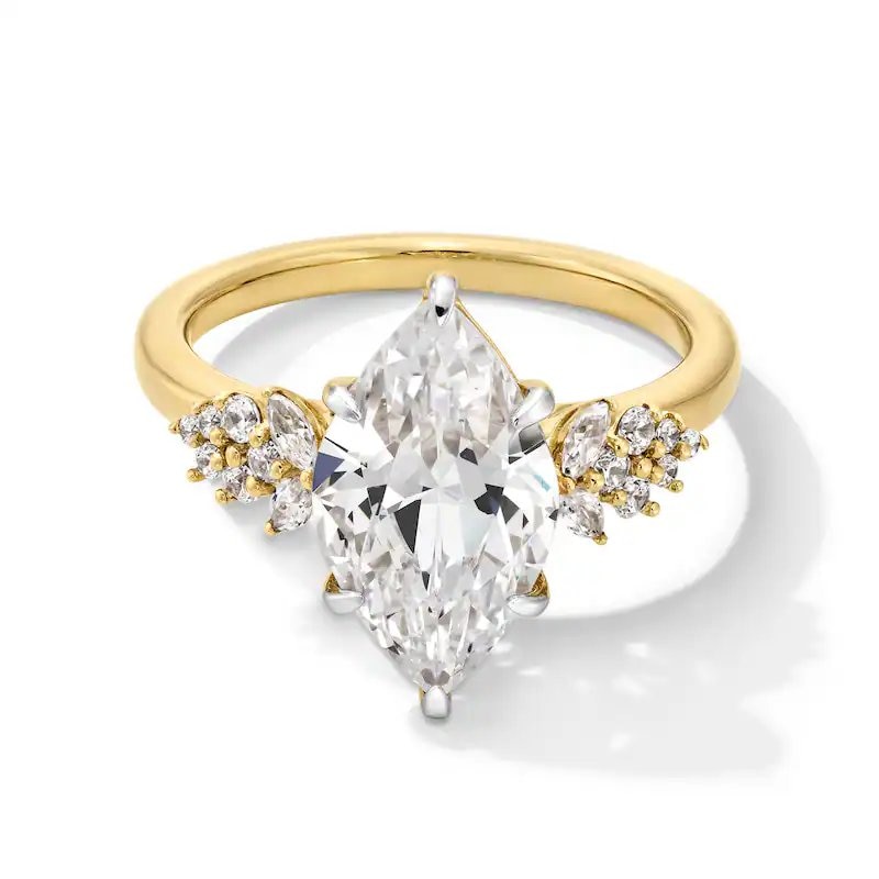 Main Image 1 of Previously Owned - 3-1/3 CT. T.W. Marquise-Cut Lab-Grown Diamond Leaf-Sides Engagement Ring in 14K Gold (F/VS2)