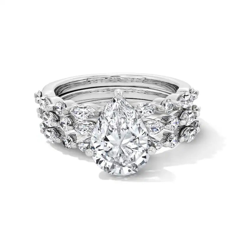 Main Image 1 of Previously Owned - 3-1/3 CT. T.W. Pear-Shaped Lab-Grown Diamond Three-Piece Bridal Set in 14K White Gold (F/VS2)