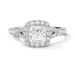 Previously Owned - 1-1/2 CT. T.W. Princess-Cut Lab-Grown Diamond Frame Engagement Ring in 14K White Gold (F/VS2)