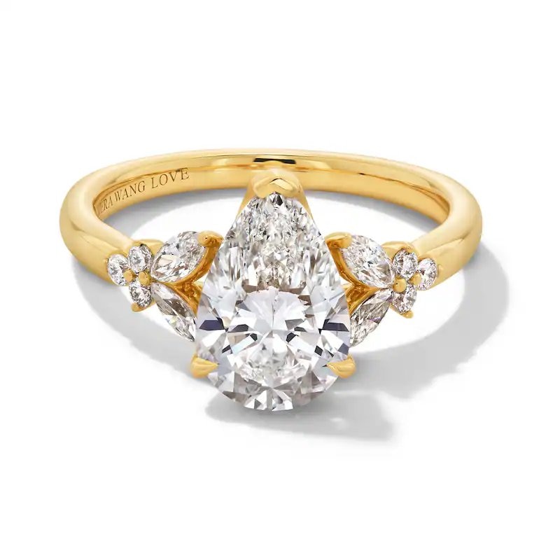 Main Image 1 of Previously Owned - Vera Wang Love Collection 2-3/8 CT. T.W. Pear Lab-Grown Diamond Floral Engagement Ring in 14K Gold