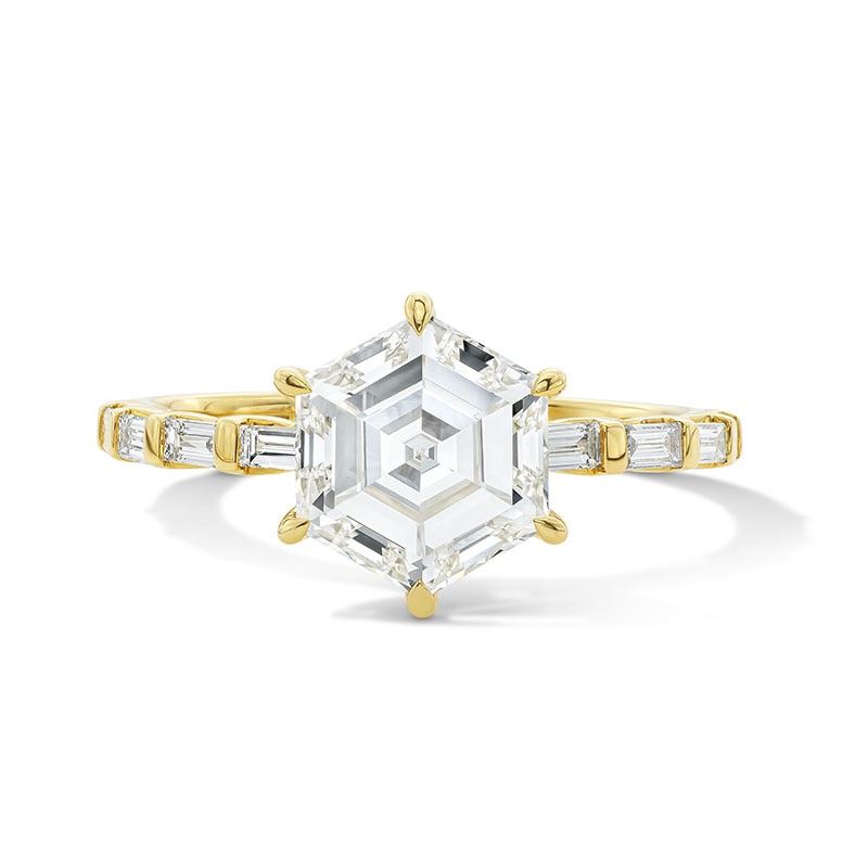 Main Image 1 of Previously Owned - 2-1/4 CT. T.W. Hexagon-Cut Lab-Grown Diamond Engagement Ring in 14K Gold (F/VS2)
