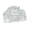 Thumbnail Image 0 of 3 CT. T.W. Quad Princess-Cut Diamond Round Frame Swirl Ring in 14K White Gold