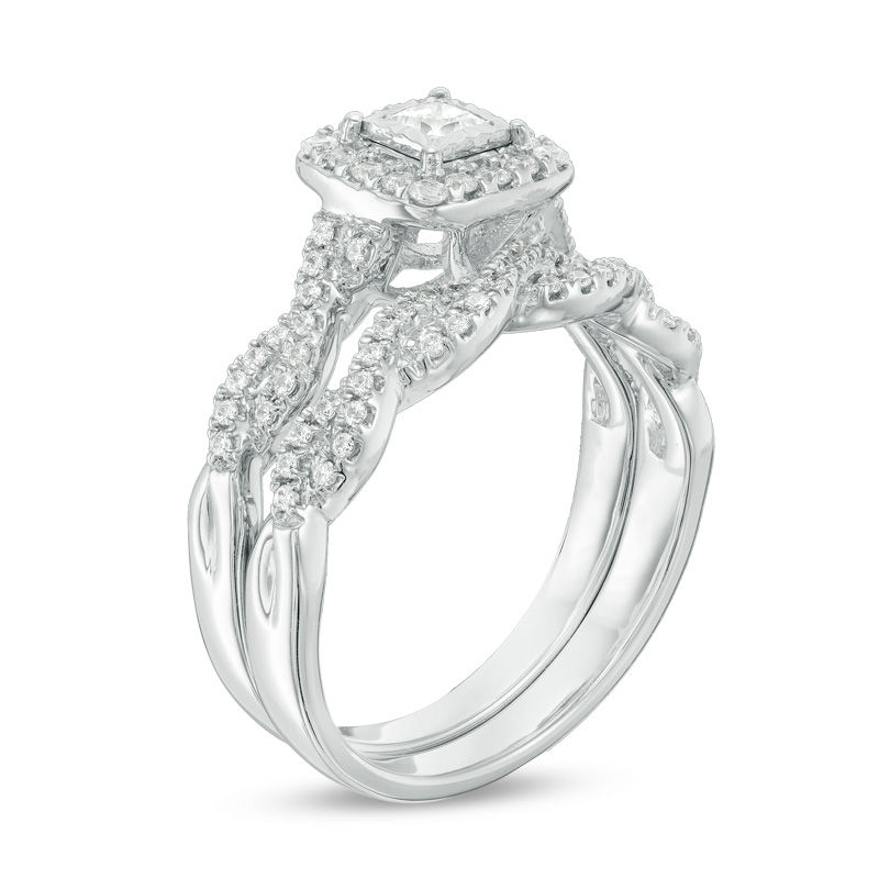 5/8 CT. T.W. Princess-Cut Diamond Frame Twist Bridal Set in 10K White Gold