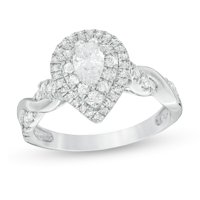 1 CT. T.W. Pear-Shaped Diamond Double Frame Twist Engagement Ring in 14K White Gold