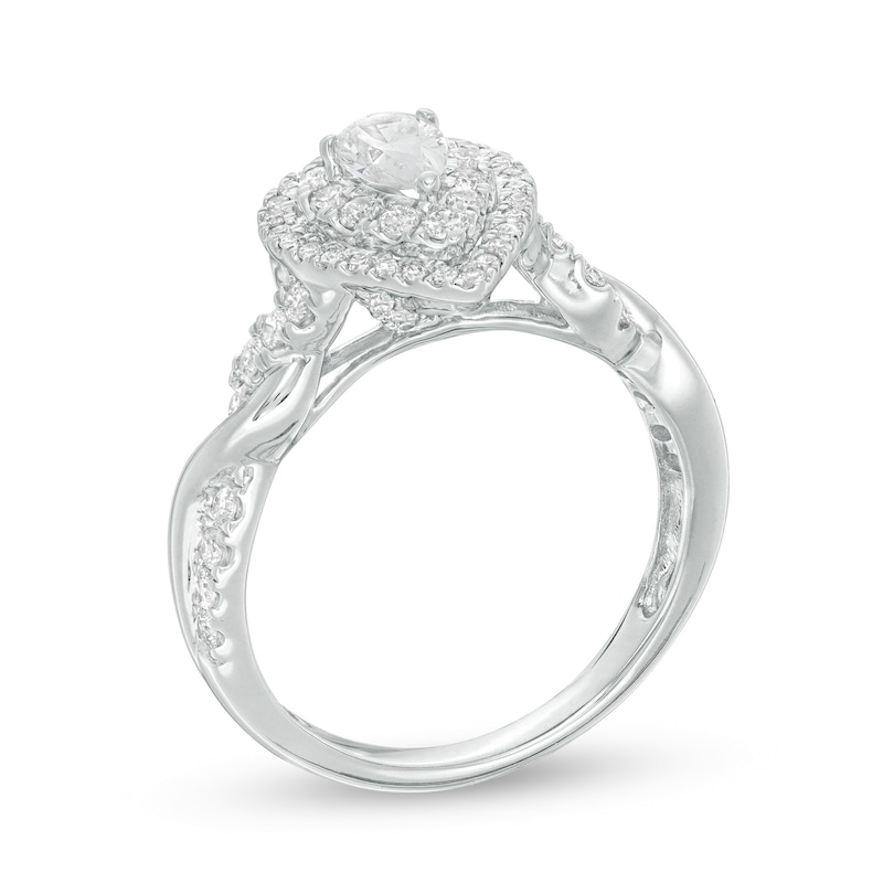 1 CT. T.W. Pear-Shaped Diamond Double Frame Twist Engagement Ring in 14K White Gold