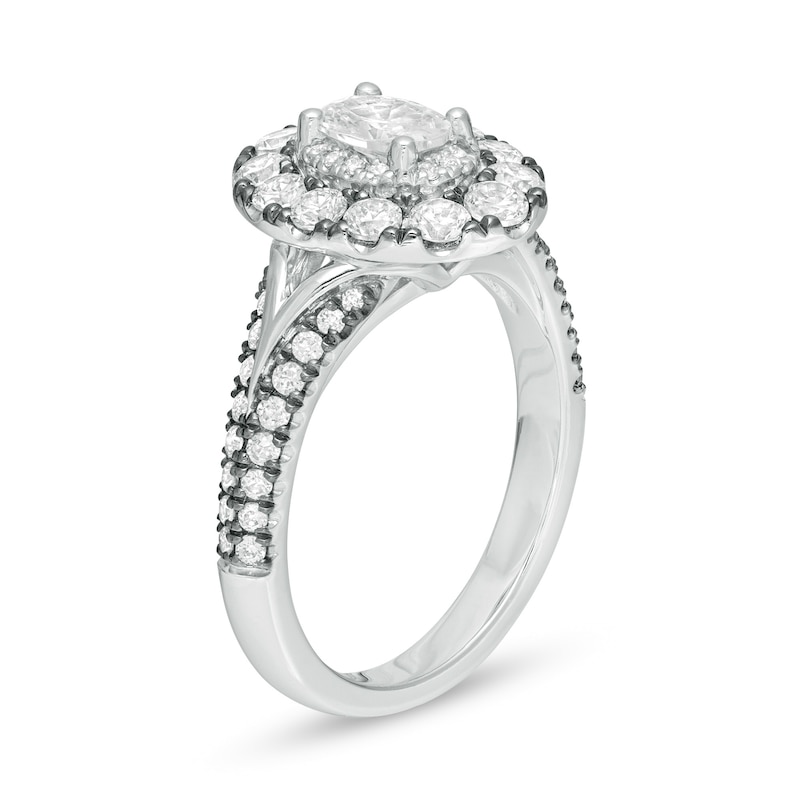 Vera Wang Love Collection 1-1/2 CT. T.W. Oval Diamond Frame Engagement Ring in 14K White Gold with Black Rhodium